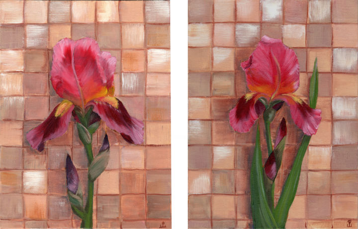 Peinture intitulée "Irises" par Olga Shashok, Œuvre d'art originale, Huile