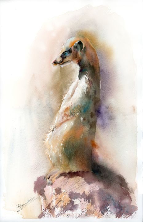 Schilderij getiteld "SURICATE painting" door Paintispassion, Origineel Kunstwerk, Aquarel