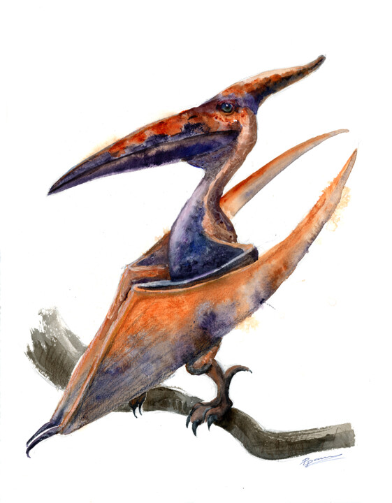 Painting titled "PTERODACTYL - ORIGI…" by Paintispassion, Original Artwork, Watercolor