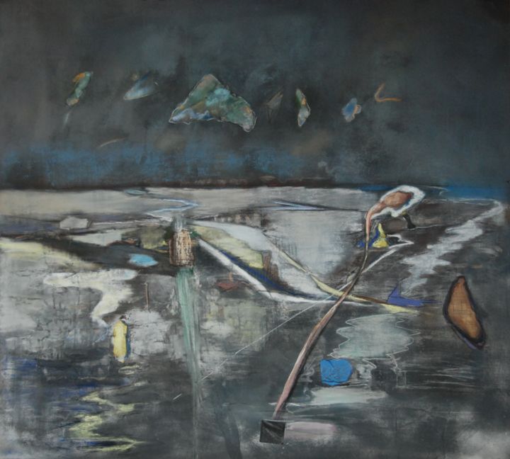 Schilderij getiteld "Witte Wegen" door Olga Kovtun, Origineel Kunstwerk, Pastel