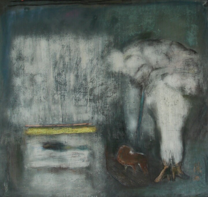 Schilderij getiteld "Wolk in broek" door Olga Kovtun, Origineel Kunstwerk, Pastel