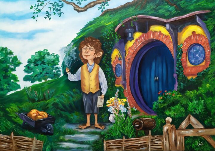 Картина под названием "Bilbo Baggins" - Olga Asadulaeva, Подлинное произведение искусства, Масло Установлен на Деревянная ра…