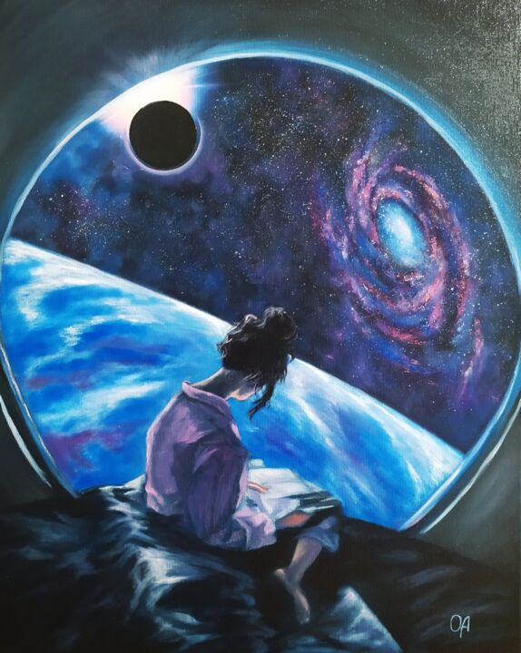 Картина под названием "The Universe in the…" - Olga Asadulaeva, Подлинное произведение искусства, Масло Установлен на Деревя…