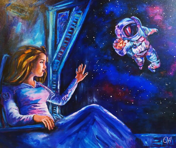 Painting titled "The universe in the…" by Olga Asadulaeva, Original Artwork, Oil Mounted on Wood Stretcher frame
