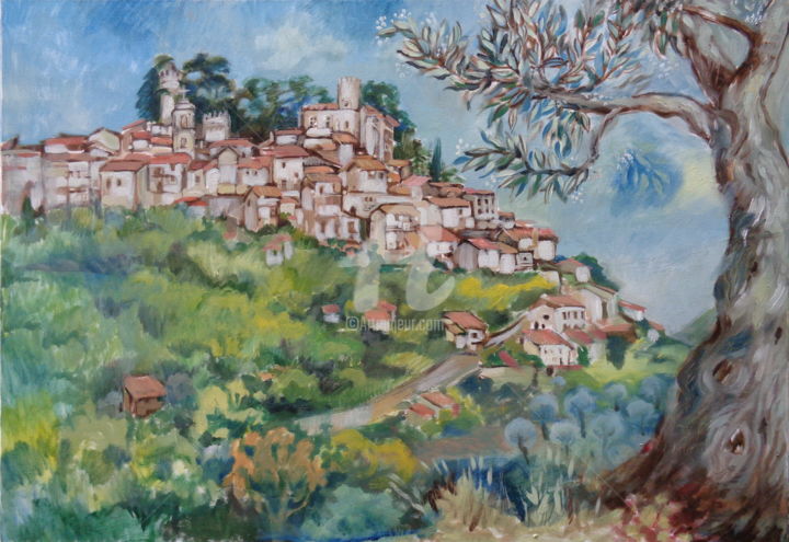 Painting titled "View of Orvinio" by Olga Bagina, Original Artwork, Oil