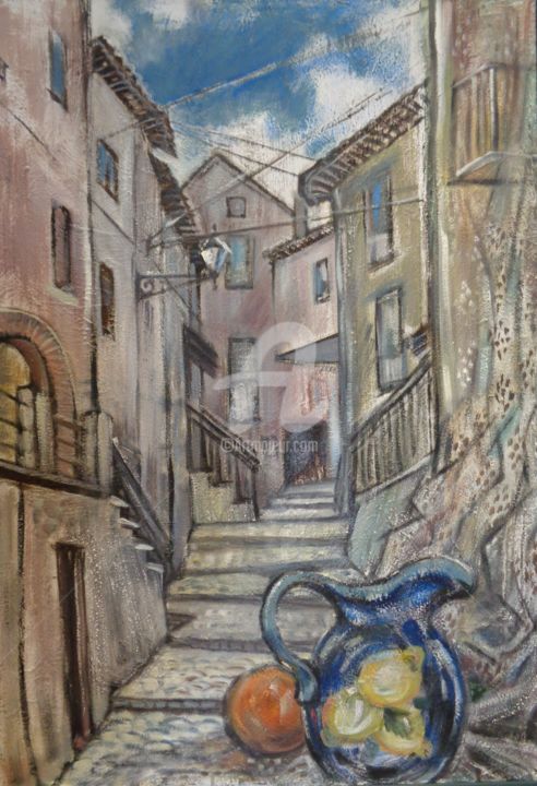 Painting titled "Italian street" by Olga Bagina, Original Artwork, Oil