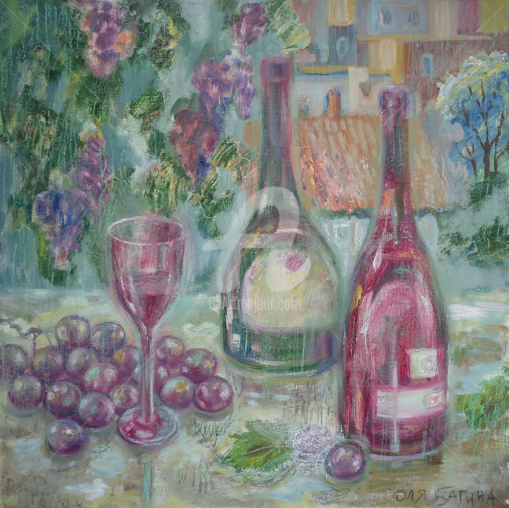 Painting titled "Wine ander rain" by Olga Bagina, Original Artwork, Oil