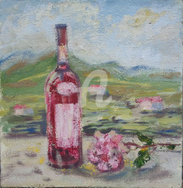 Painting titled "Wine and rose" by Olga Bagina, Original Artwork, Oil