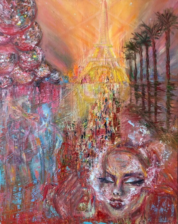 Peinture intitulée "Selfie in Paris ( F…" par Olga Baryshnikova, Œuvre d'art originale, Huile Monté sur Châssis en bois