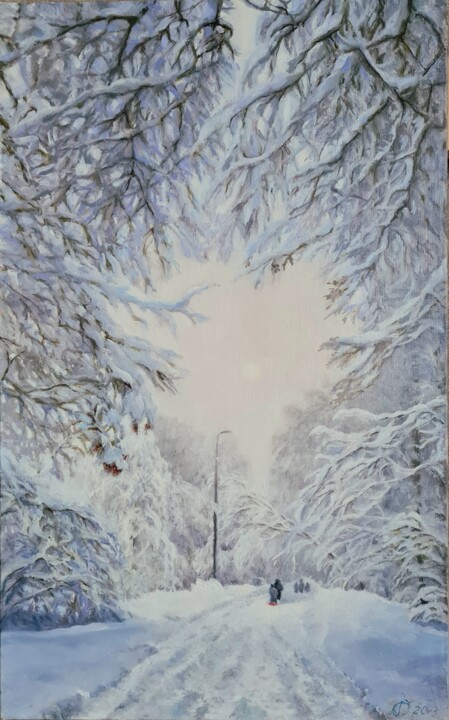 Картина под названием "Зимняя серенада" - Olga Batura, Подлинное произведение искусства, Масло Установлен на Деревянная рама…