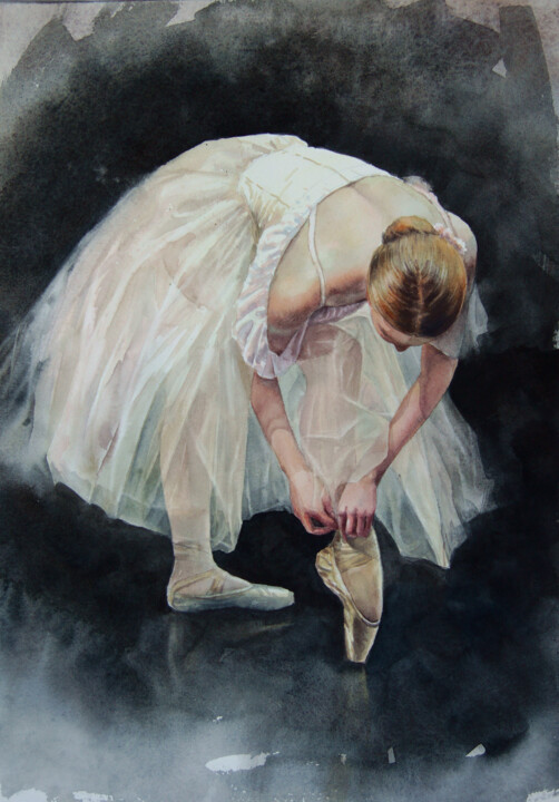 Картина под названием "Young ballerina pre…" - Olga Beliaeva, Подлинное произведение искусства, Акварель