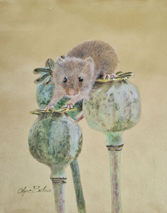 Pintura titulada "Harvest Mouse" por Olga Belova, Obra de arte original, Acrílico