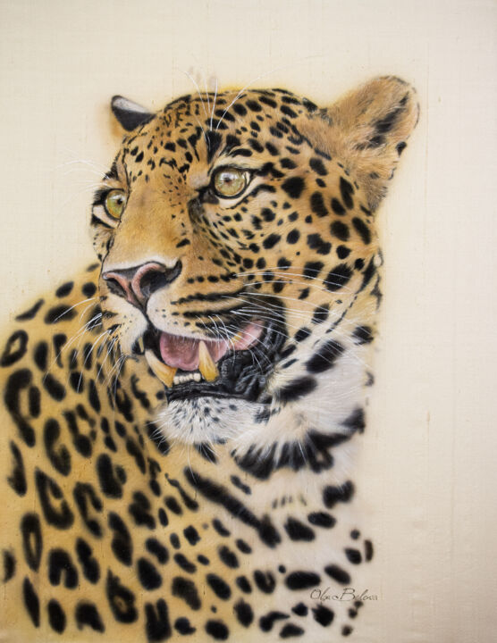 Peinture intitulée "Leopard - Silk Pain…" par Olga Belova, Œuvre d'art originale, Pigments