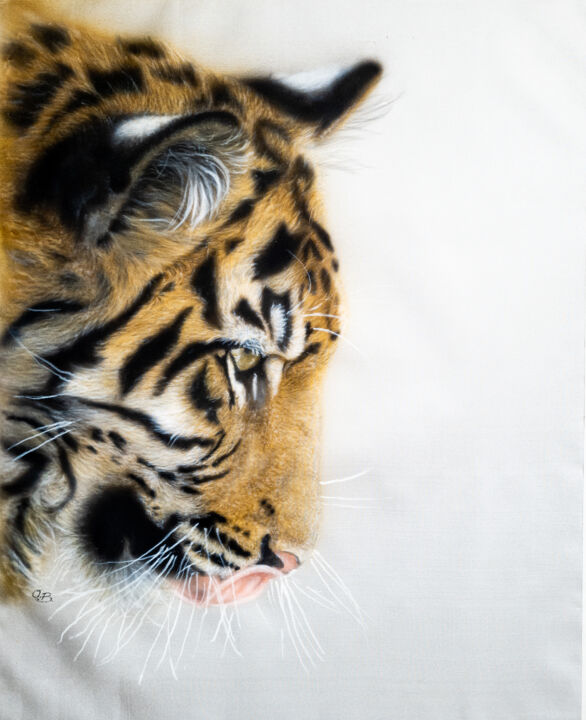 Painting titled "Tiger – Silk painti…" by Olga Belova, Original Artwork, Acrylic