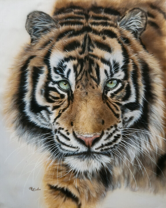 Pintura titulada "King – Tiger portra…" por Olga Belova, Obra de arte original, Pigmentos