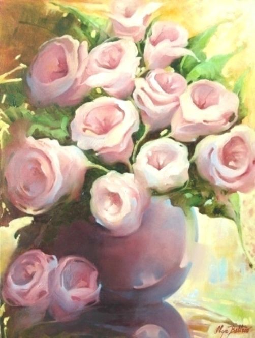 Painting titled "Rosas da Paz" by Olga Beltrão, Original Artwork, Oil