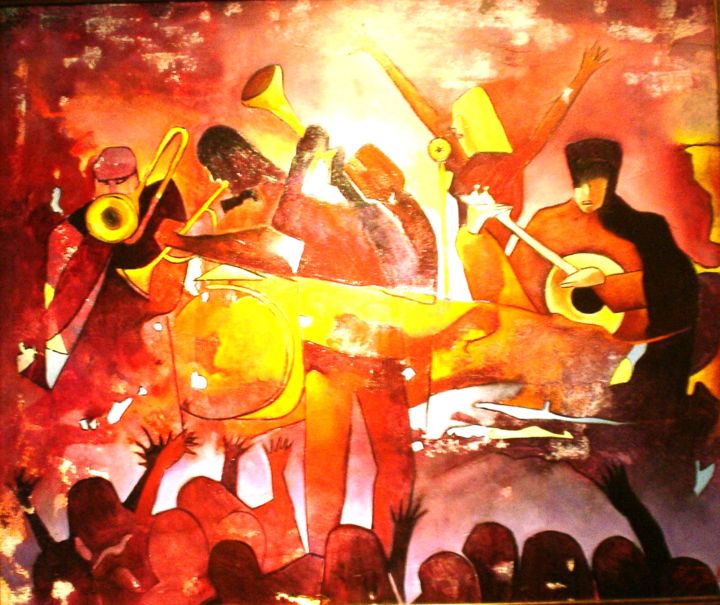 Pittura intitolato ""Jazz Band"" da Olga Beltrão, Opera d'arte originale, Olio