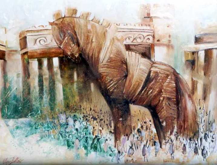 Painting titled ""Cavalo de Tróia"" by Olga Beltrão, Original Artwork, Oil