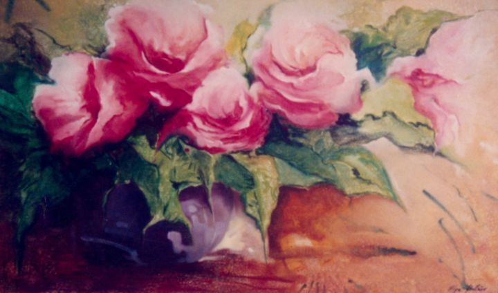 Malerei mit dem Titel ""Rosas ao cair da T…" von Olga Beltrão, Original-Kunstwerk, Öl