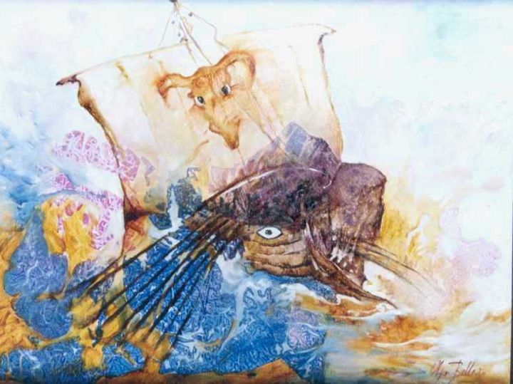 Painting titled ""Barco da Guerra de…" by Olga Beltrão, Original Artwork, Oil