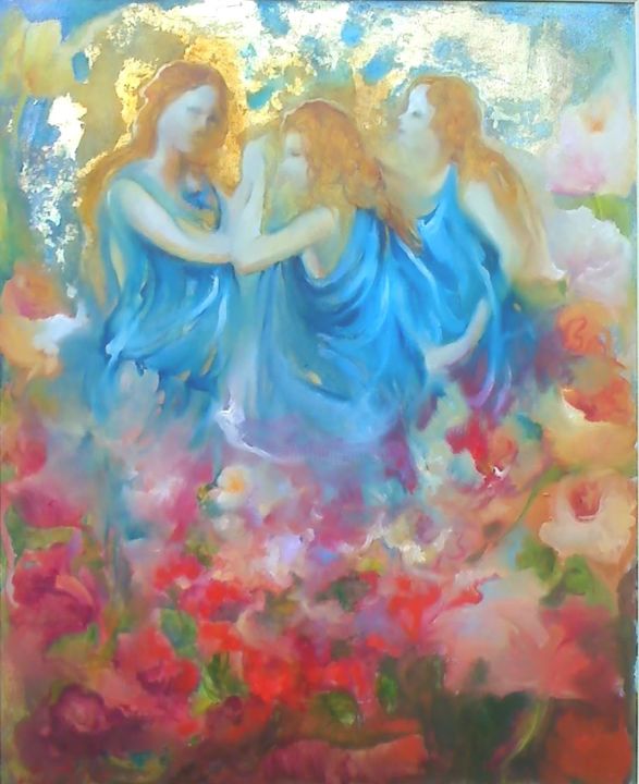 Pintura intitulada ""As Três Graças nos…" por Olga Beltrão, Obras de arte originais, Óleo