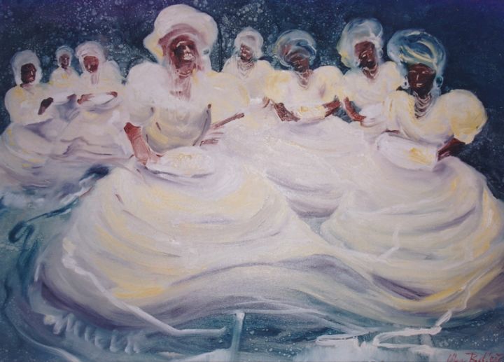 Painting titled ""Ala das Baianas"" by Olga Beltrão, Original Artwork, Oil