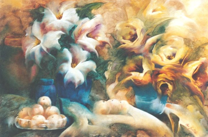 Pintura intitulada ""A Magia dos Anjos"" por Olga Beltrão, Obras de arte originais, Óleo