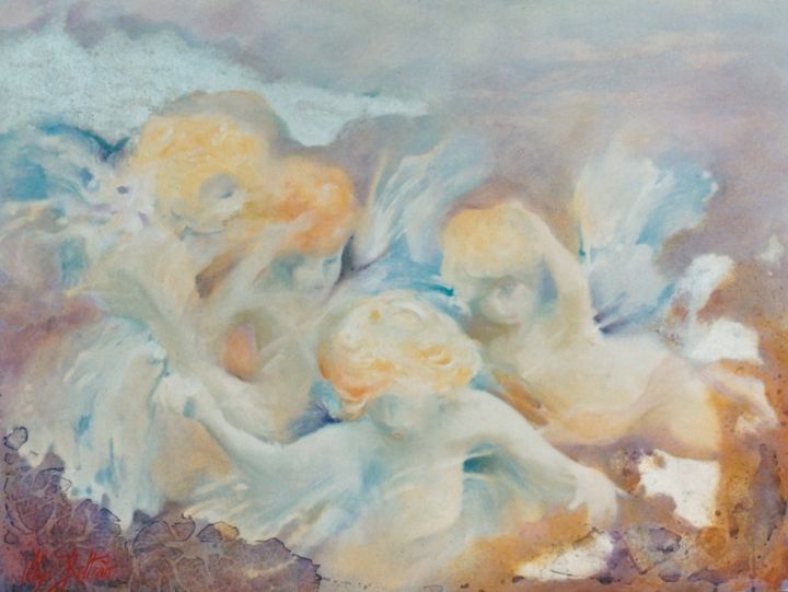 Peinture intitulée ""Querubins..."" par Olga Beltrão, Œuvre d'art originale, Huile