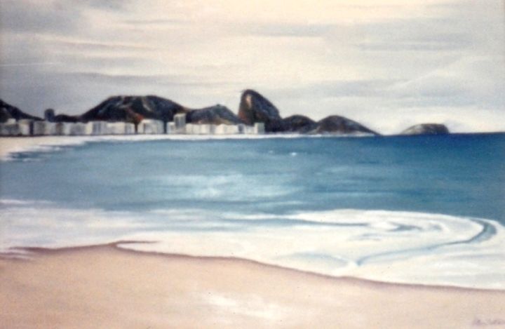 Painting titled ""Praia de Copacaban…" by Olga Beltrão, Original Artwork, Oil