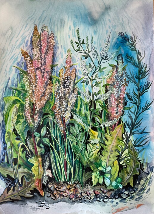 Drawing titled "Plants in the parki…" by Olga Beltsova, Original Artwork, Watercolor