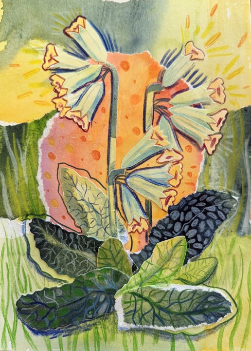 Collages titulada "Spring primrose" por Olga Beltsova, Obra de arte original, Collages