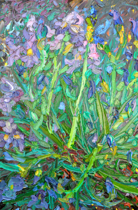 Картина под названием "Irises" - Olga Bezhina, Подлинное произведение искусства, Масло Установлен на Деревянная рама для нос…