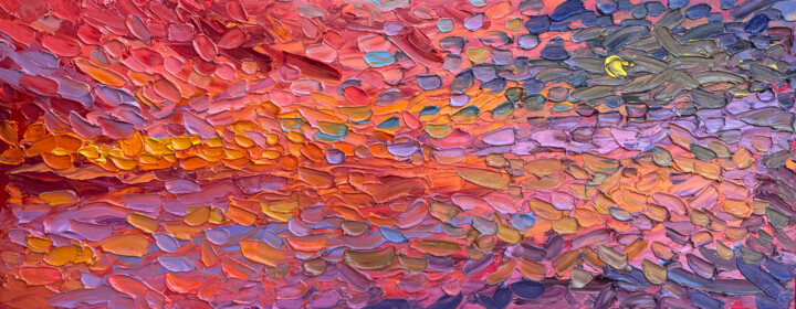 「FAREWELL TO THE SUN」というタイトルの絵画 Olga Bezhinaによって, オリジナルのアートワーク, オイル ウッドストレッチャーフレームにマウント