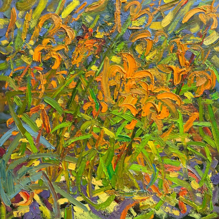 Картина под названием "Daylily Flower" - Olga Bezhina, Подлинное произведение искусства, Масло Установлен на Деревянная рама…