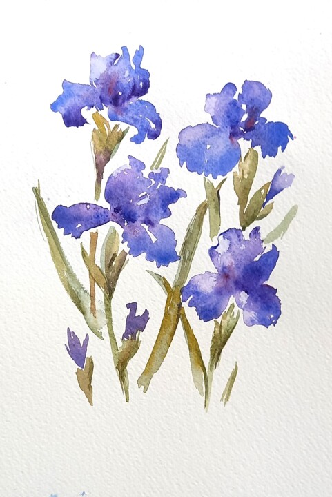 Pintura titulada "Blumen Iris Aquarel…" por Olga Billmaier, Obra de arte original, Acuarela
