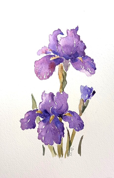 Pintura intitulada "Iris Aquarell Blume…" por Olga Billmaier, Obras de arte originais, Aquarela
