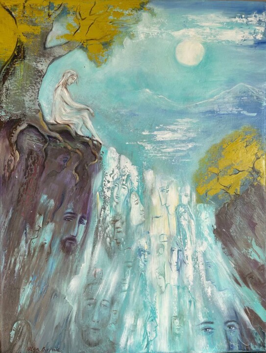 Pintura titulada "The flow of life" por Olga Biriuk, Obra de arte original, Oleo Montado en Bastidor de camilla de madera