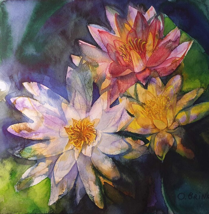 Pittura intitolato "Lotus" da Olga Brink, Opera d'arte originale, Acquarello