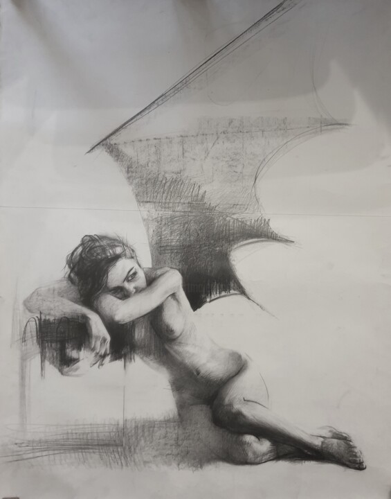 Disegno intitolato "Batwoman" da Olga Brink, Opera d'arte originale, Grafite