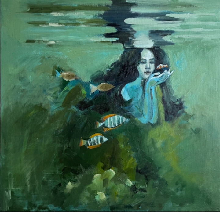 Painting titled "Русалочка" by Olga Bronskikh, Original Artwork, Oil