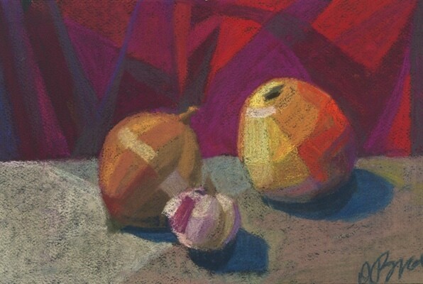Картина под названием "Apple, onion and ga…" - Olga Brovchenko, Подлинное произведение искусства, Пастель