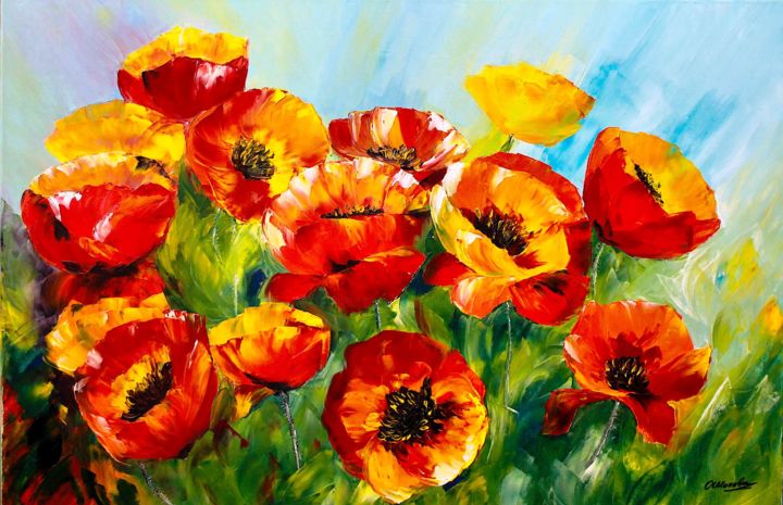 Painting titled "coquelicots champêt…" by Olga Chilova - Stephan, Original Artwork, Oil