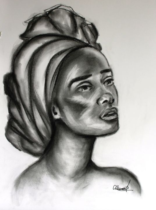 Desenho intitulada "beauté Africaine" por Olga Chilova - Stephan, Obras de arte originais, Carvão