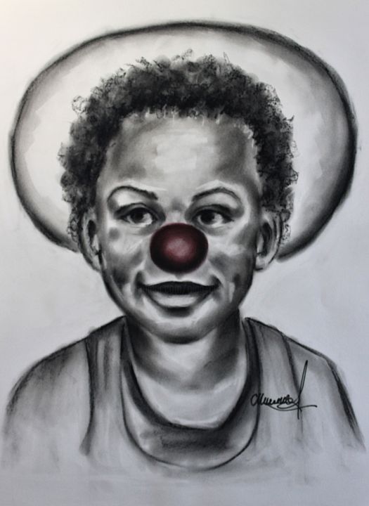Рисунок под названием "Ilouan en clown" - Olga Chilova - Stephan, Подлинное произведение искусства, Древесный уголь