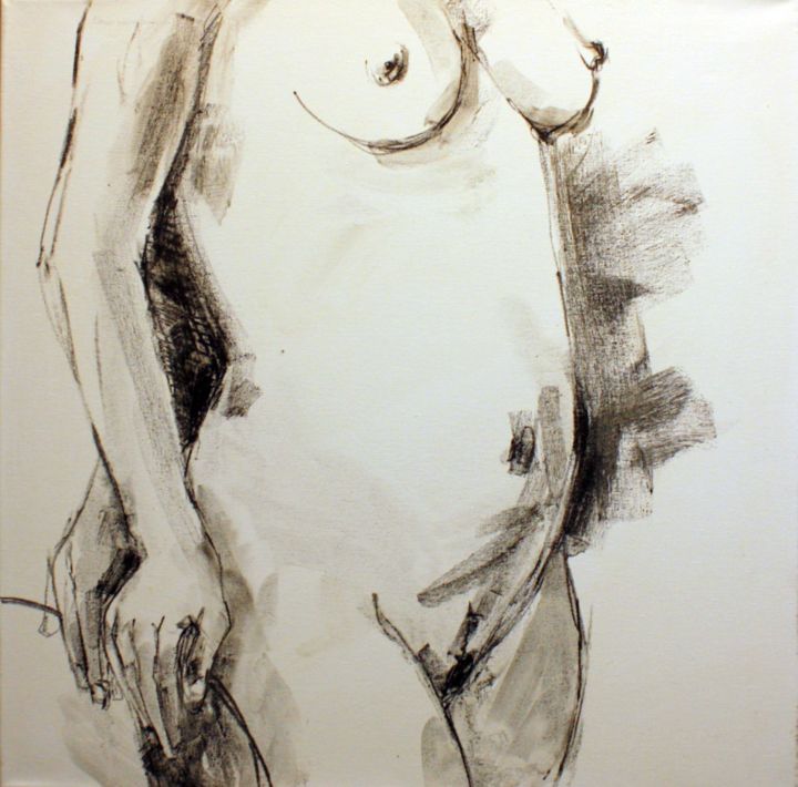 Drawing titled "Akt 883" by Olga David, Original Artwork, Charcoal Mounted on Wood Stretcher frame