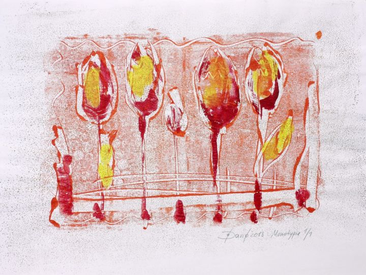 Printmaking titled "Monotypie Tulpen" by Olga David, Original Art, Monotype