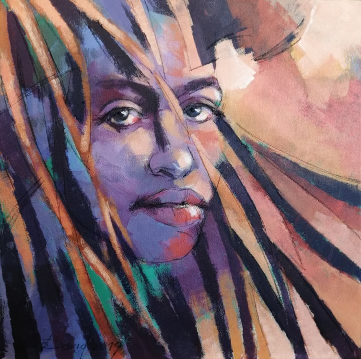 Painting titled "Dreads" by Olga David, Original Artwork, Acrylic Mounted on Wood Stretcher frame