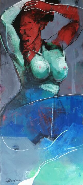 Картина под названием "Blue mood" - Olga David, Подлинное произведение искусства, Акрил Установлен на Деревянная рама для но…