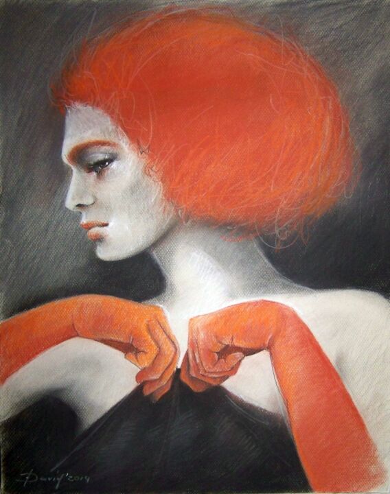 Rysunek zatytułowany „Rothaariges Model” autorstwa Olga David, Oryginalna praca, Pastel