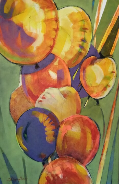 Painting titled "Ballons de couleur…" by Olga David, Original Artwork, Acrylic Mounted on Wood Stretcher frame